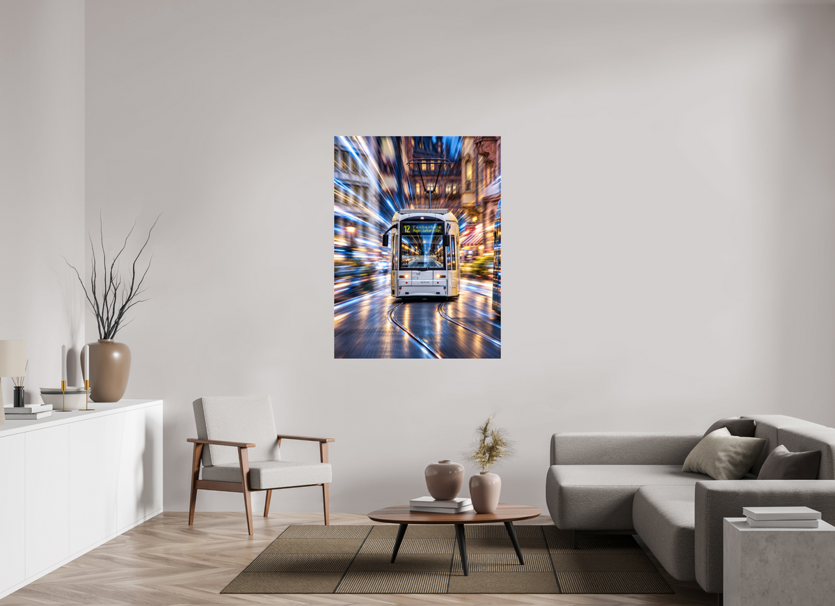 105 x 140 cm, Photo Print Under Acrylic Glass Tram in Frankfurt