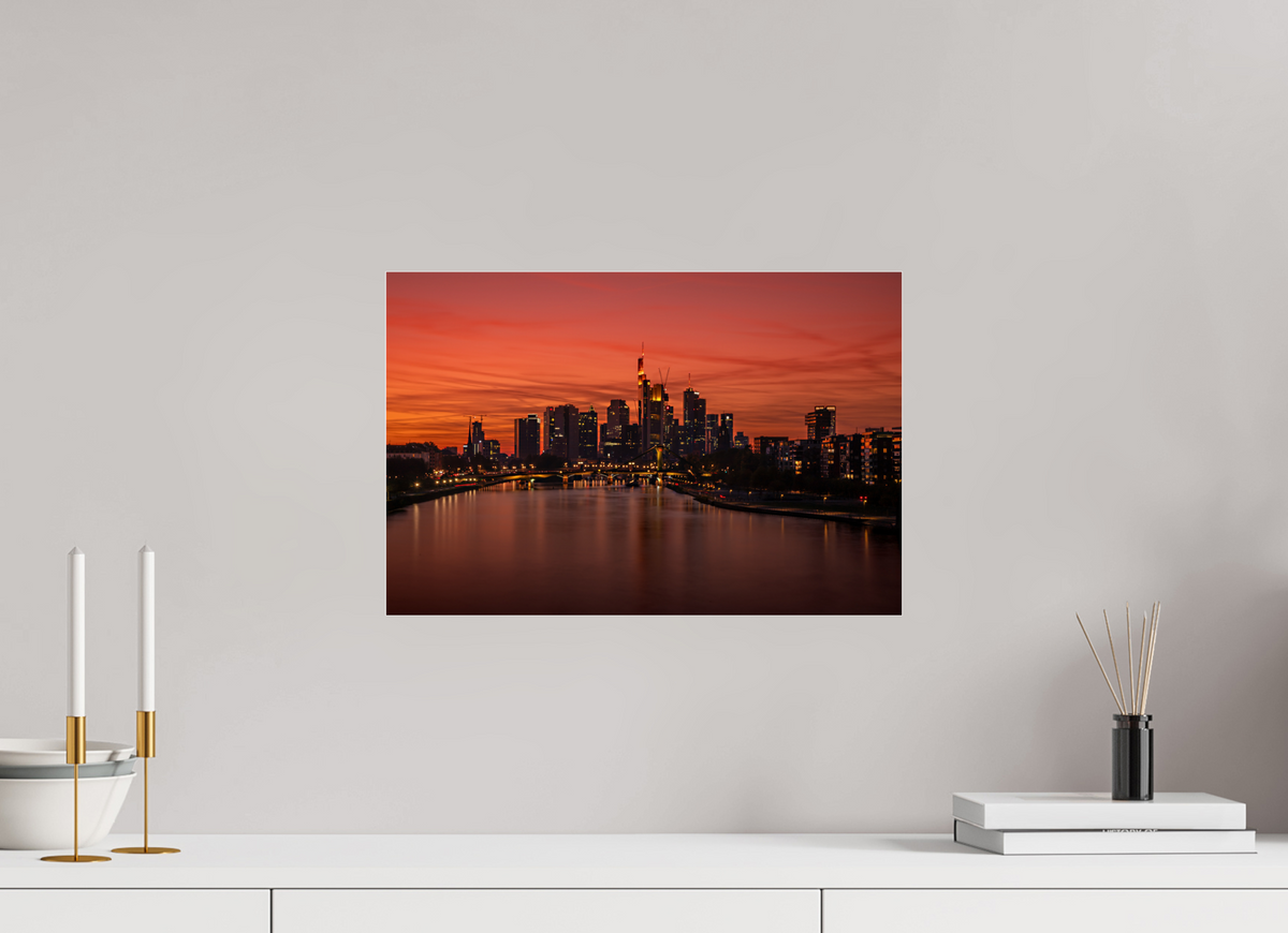 45 x 30 cm, Photo Print Under Acrylic Glass Frankfurt Blaue Stunde