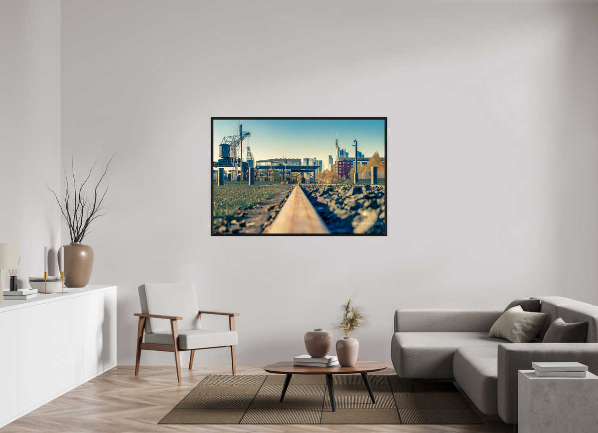 150 x 100 cm, Floater Frame Weseler Werft mit Skyline