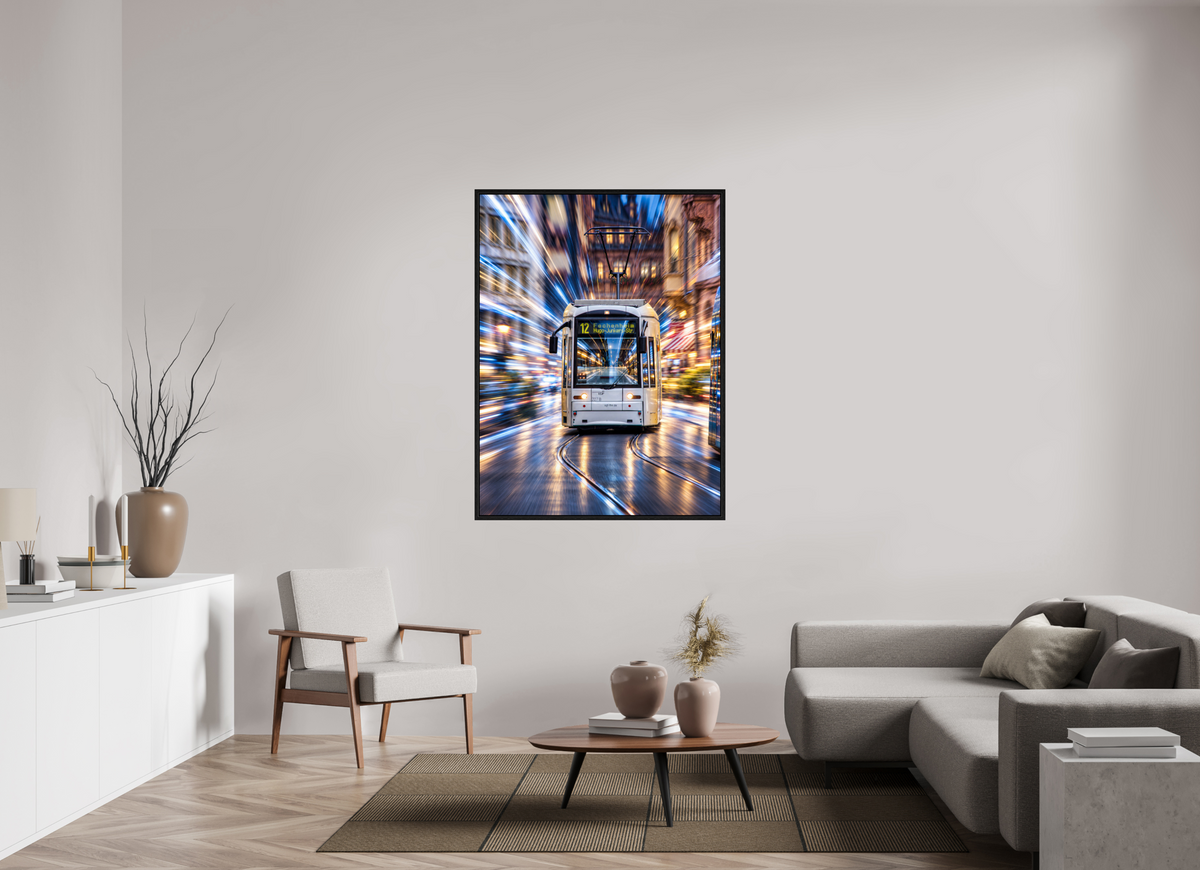 105 x 140 cm, Floater Frame Tram in Frankfurt