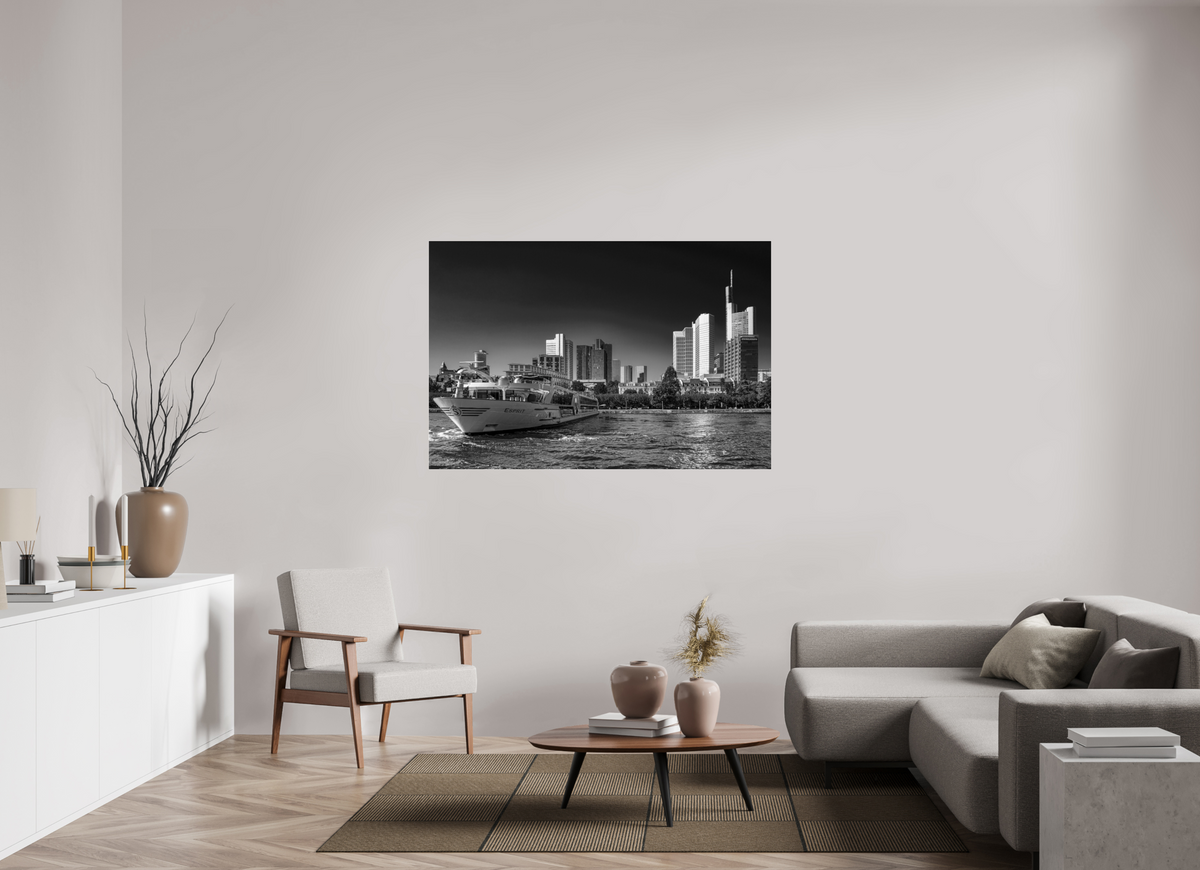 150 x 100 cm, Photo Print Under Acrylic Glass Skyline mit Schiff