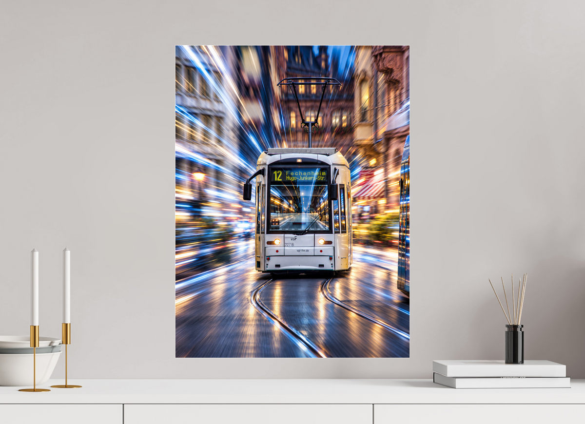 45 x 60 cm, Photo Print Under Acrylic Glass Tram in Frankfurt