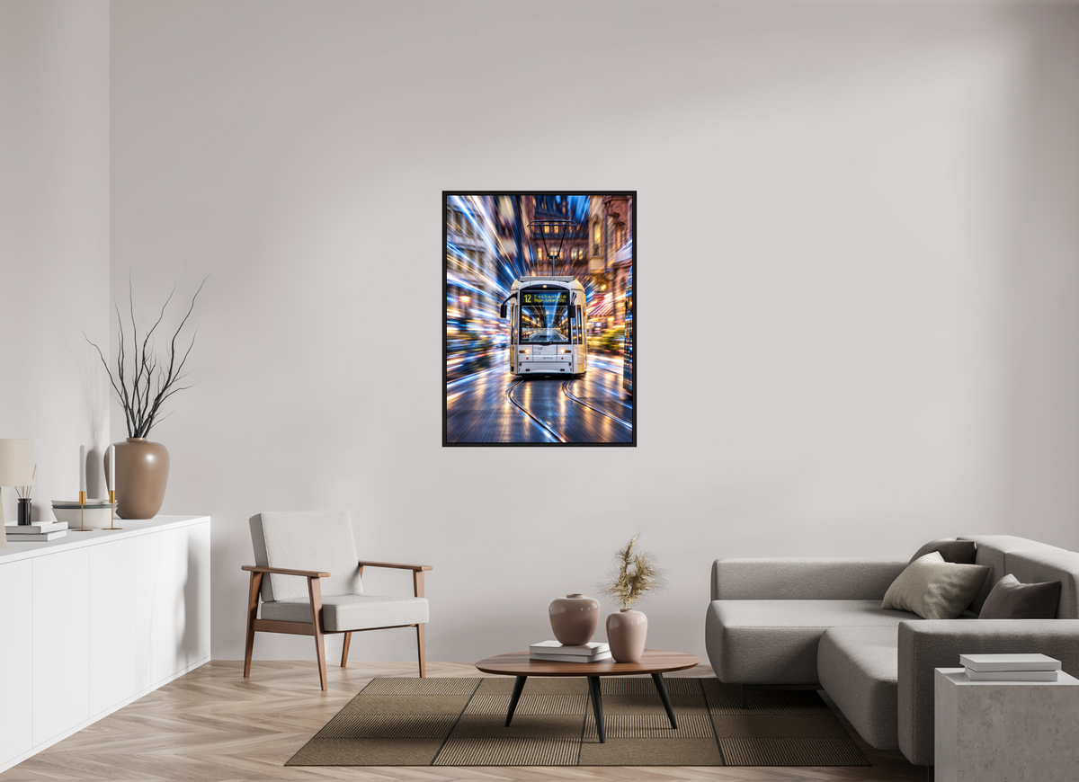 90 x 120 cm, Floater Frame Tram in Frankfurt
