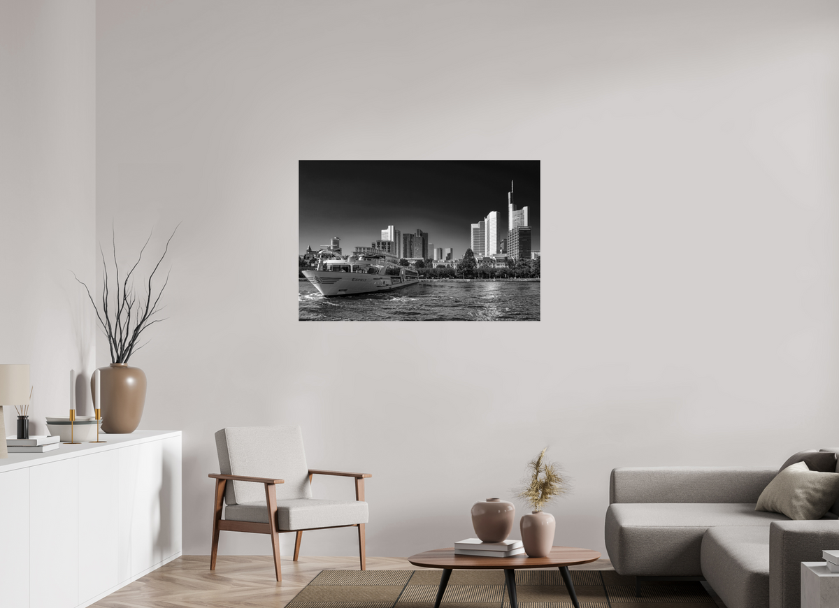 120 x 80 cm, Photo Print Under Acrylic Glass Skyline mit Schiff