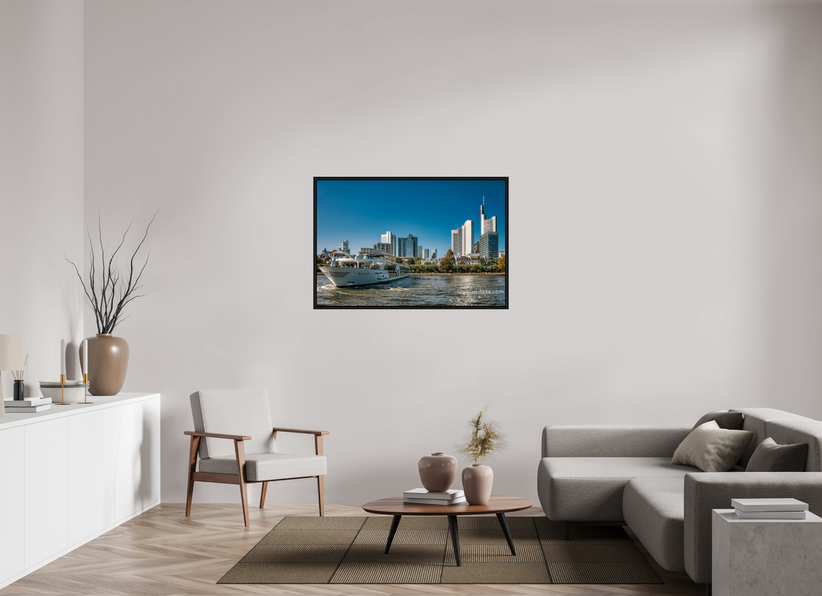 120 x 80 cm, Floater Frame Skyline mit Schiff