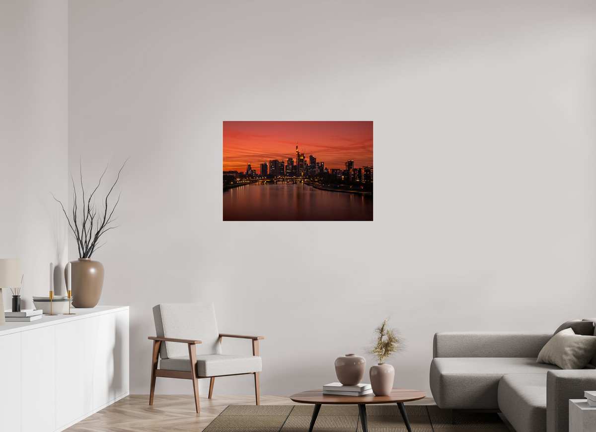 105 x 70 cm, Photo Print Under Acrylic Glass Frankfurt Blaue Stunde
