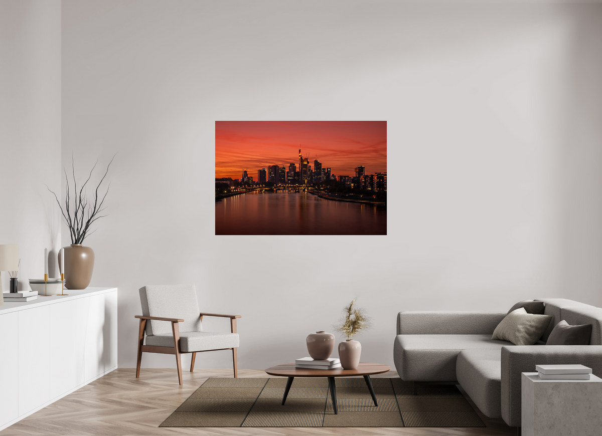 150 x 100 cm, Photo Print Under Acrylic Glass Frankfurt Blaue Stunde