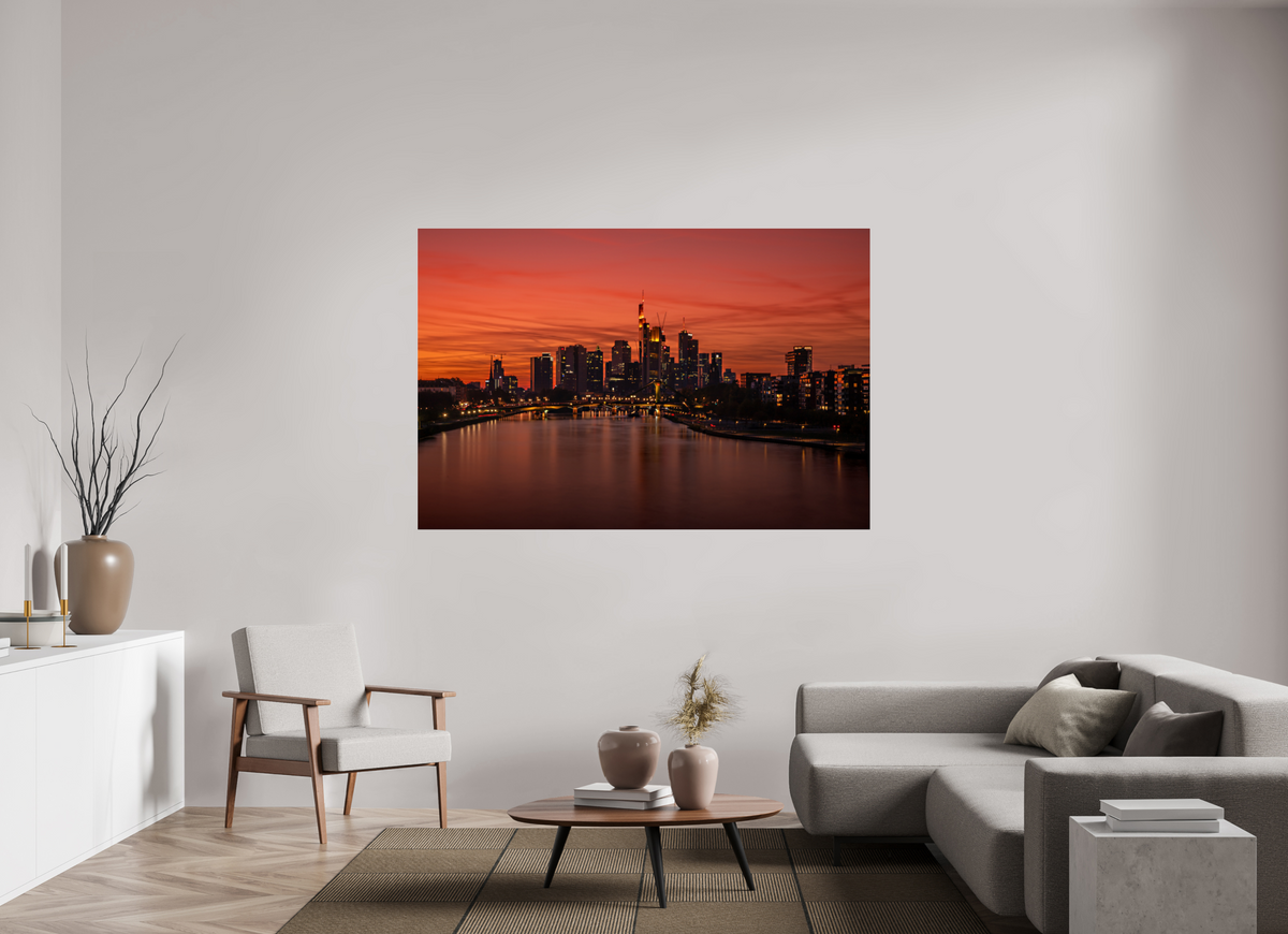 180 x 120 cm, Photo Print Under Acrylic Glass Frankfurt Blaue Stunde