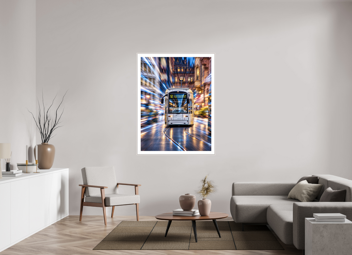 105 x 140 cm, Elegant Tram in Frankfurt