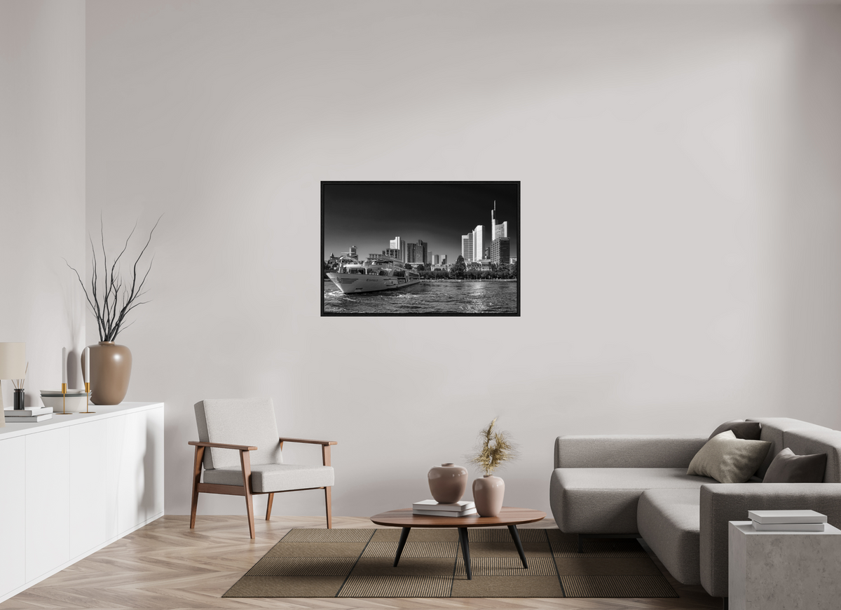 120 x 80 cm, Floater Frame Skyline mit Schiff