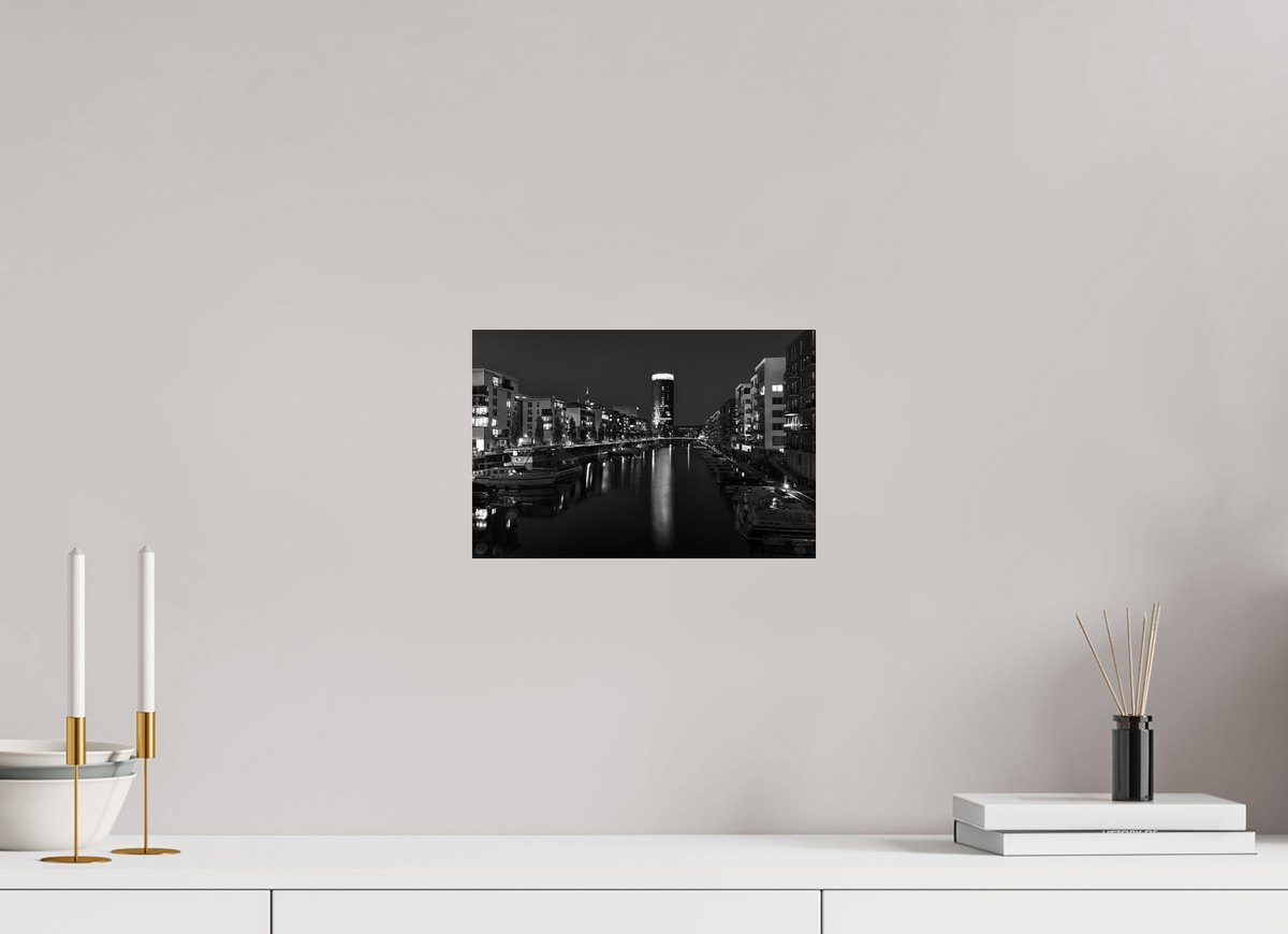 30 x 20 cm, Photo Print Under Acrylic Glass Westhafen Frankfurt in Schwarz-Weiß