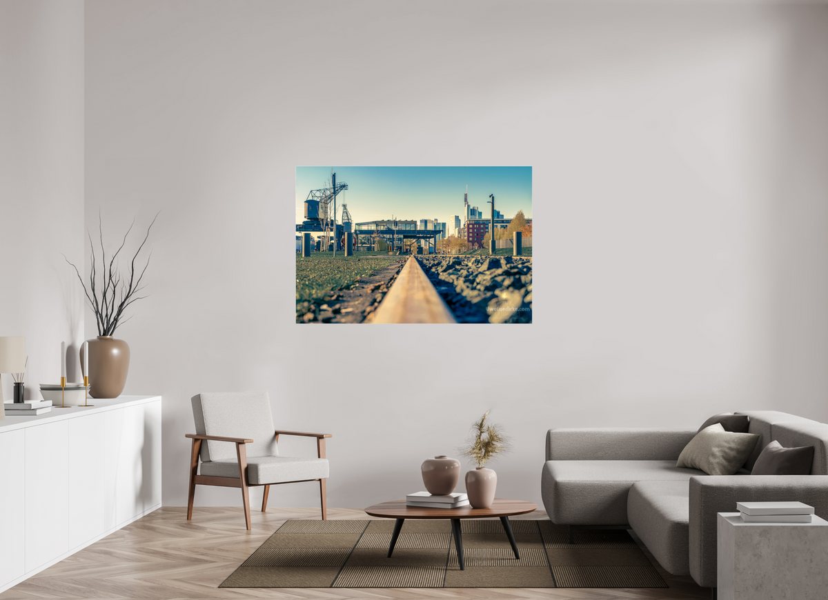 150 x 100 cm, Photo Print Under Acrylic Glass Weseler Werft mit Skyline